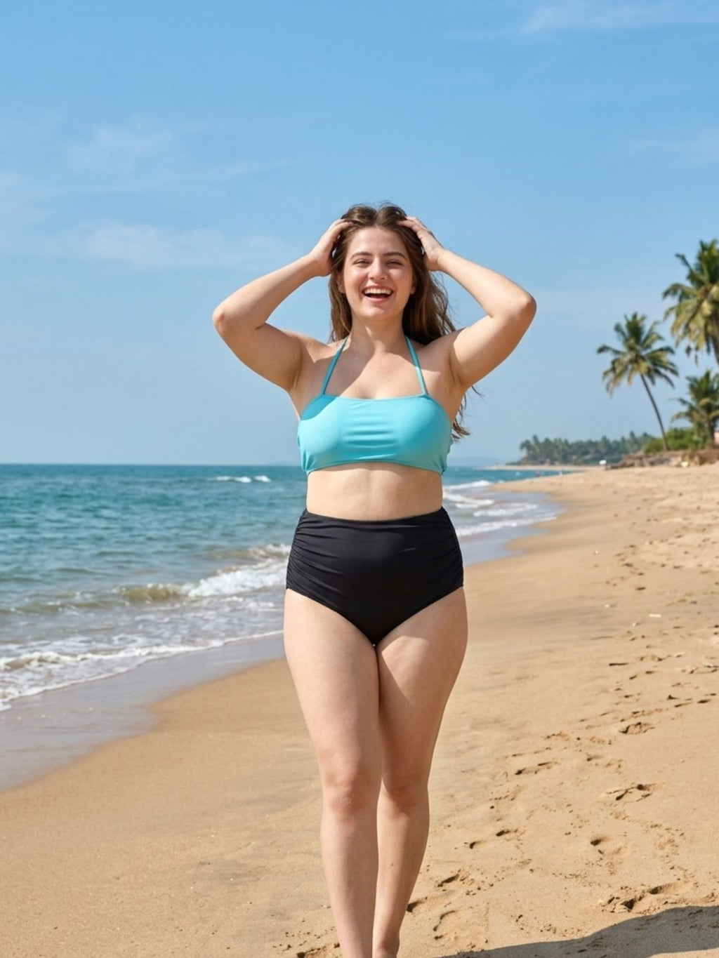Cyan Butterfly Halter Ruched Set (2 Pcs)