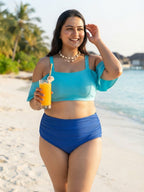 Cyan Frill Royal Ruched Set (2 Pcs)