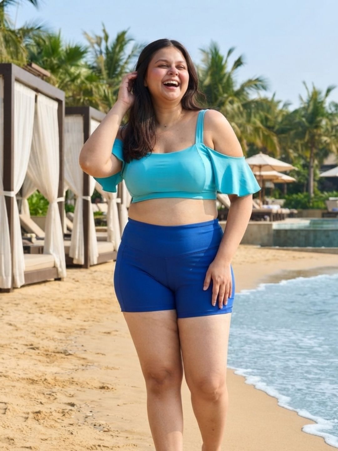 Cyan Frill Royal Shorts Set (2 Pcs)
