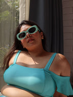 Cyan Frill Black Ruched Set (2 Pcs)