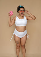 Woman in a white bikini set