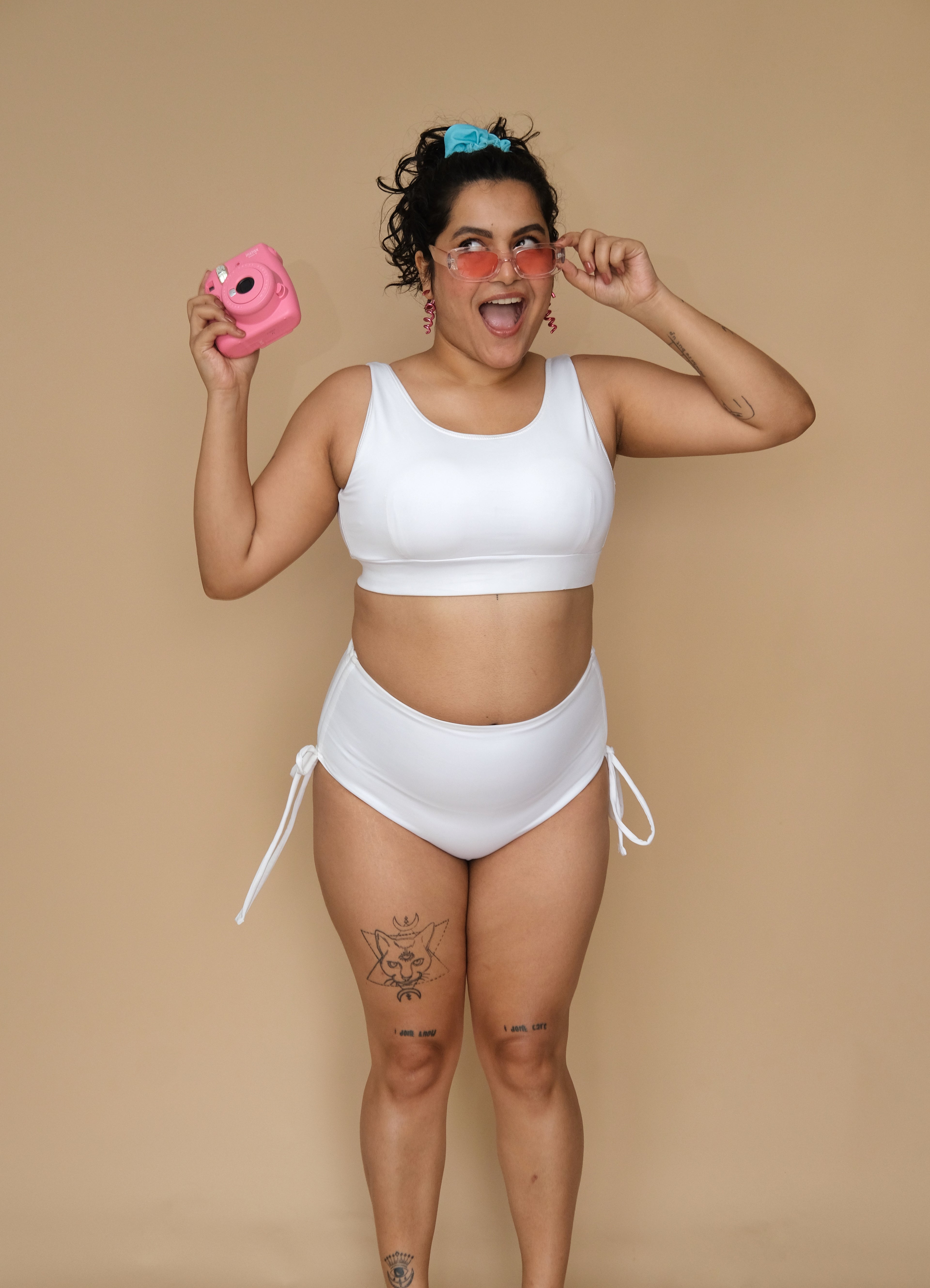 Woman in a white bikini set