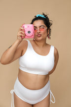 Woman in a white bikini set