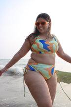 Woman in a colorful bikini set
