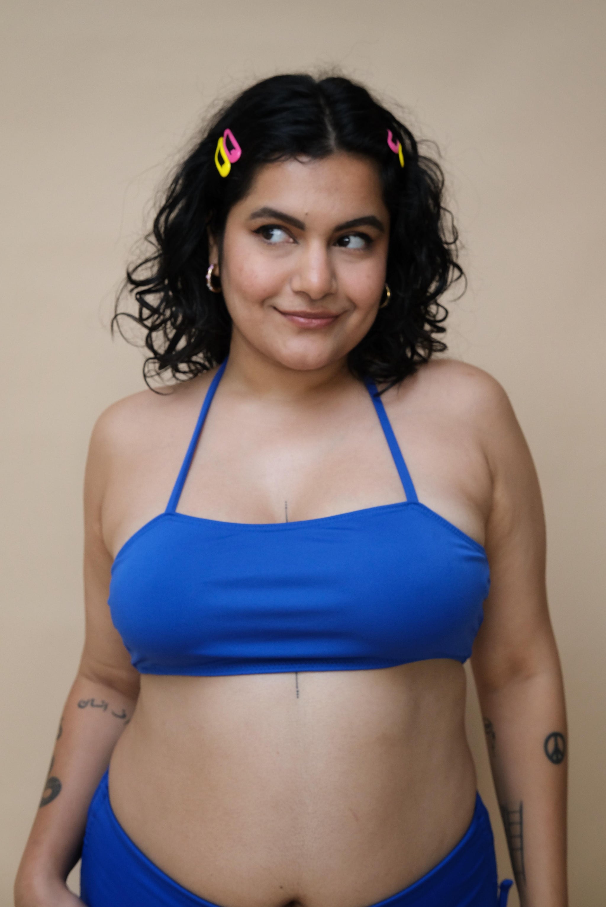 Woman wearing a blue bikini 