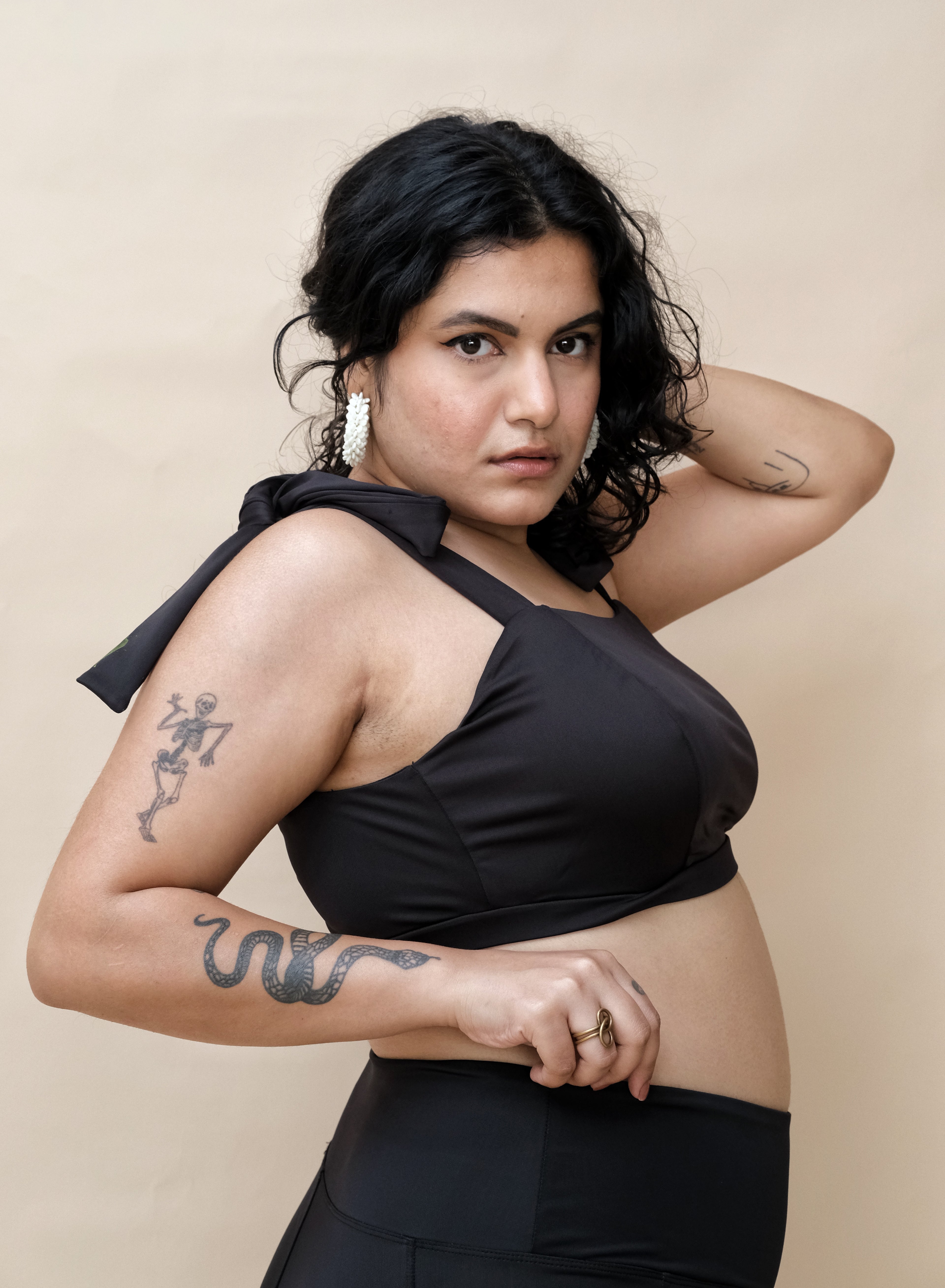 Woman wearing a black top