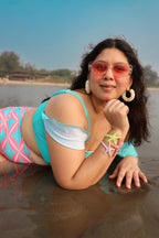 Woman in a colorful bikini
