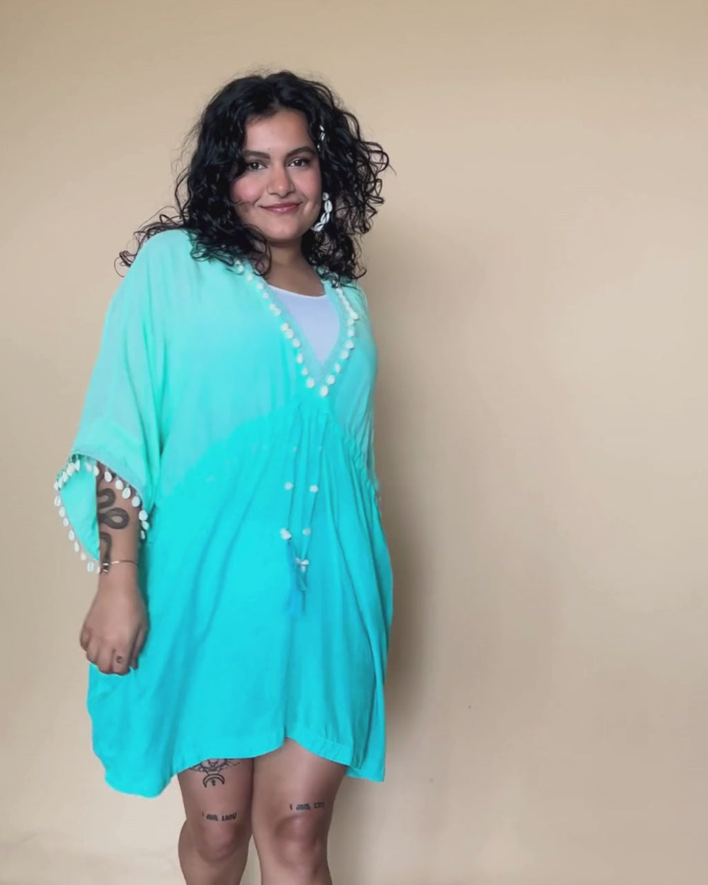 Aqua Sea Shell Kaftan Dress