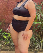 Black Butterfly Hi-Waisted Ruched BTM